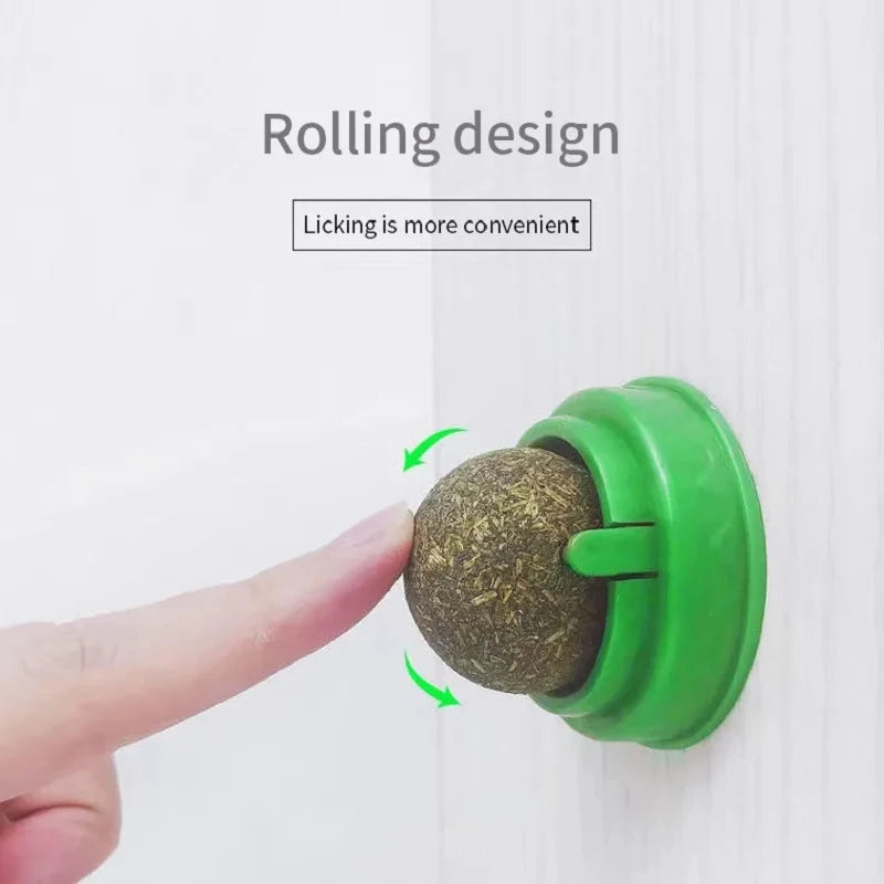 Natural Catnip Wall-Mounted Ball Toy and Scratcher for Cats - Promotes Digestion and Provides Healthy Treats