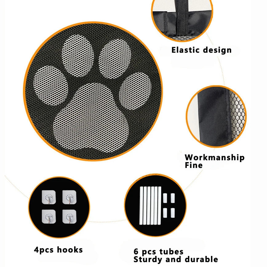Dog Safety Enclosure Mesh Gate with 4 Hooks for Indoor and Outdoor Use