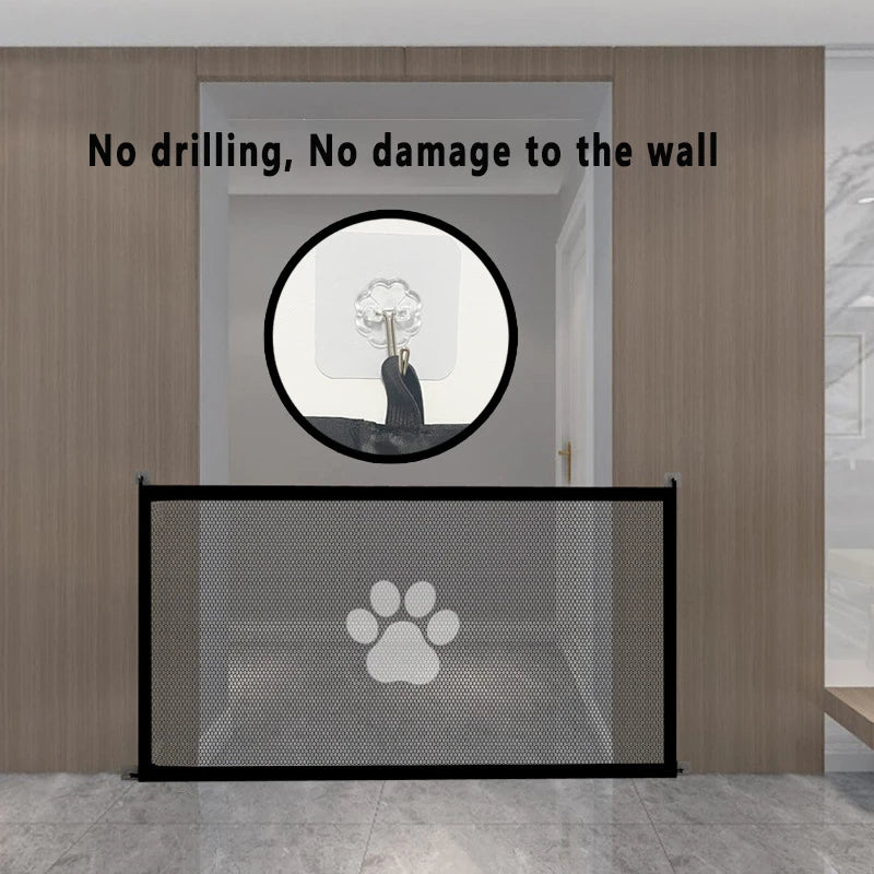 Dog Safety Enclosure Mesh Gate with 4 Hooks for Indoor and Outdoor Use
